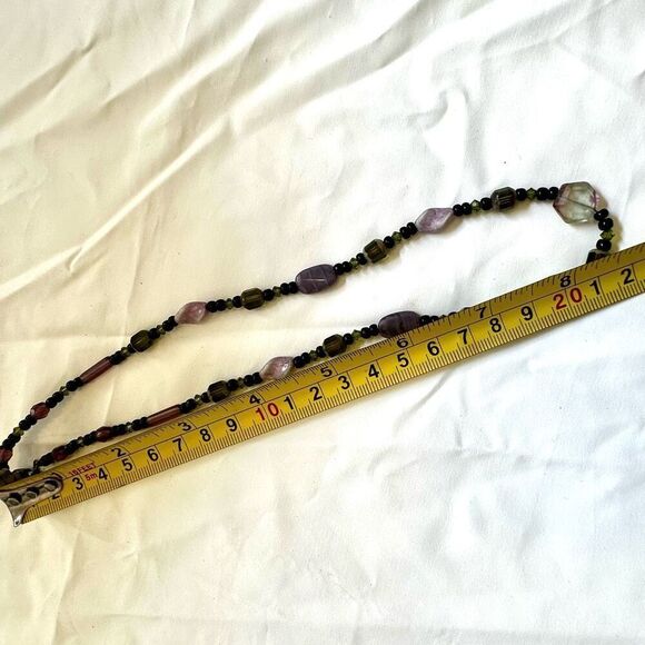 Purple and green sterling silver crystal  beaded necklace - Picture 7 of 8